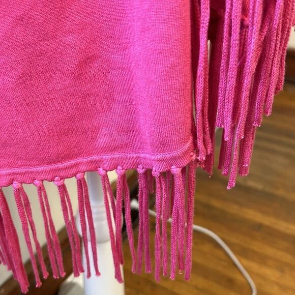 Chelsea & Theodore hot pink open draped cardigan with fringe Size M EUC - Picture 4 of 8
